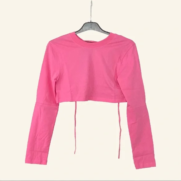 New Jacquemus Le T-Shirt Piccola Cropped Long-sleeve Size Small Pink - Picture 3 of 9